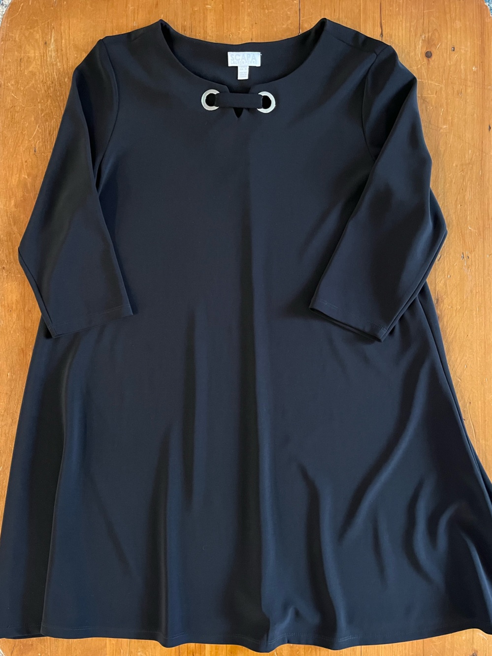 SCAPA Lauren Perre Black A-Line 3/4 Sleeve Minimalist Midi Dress